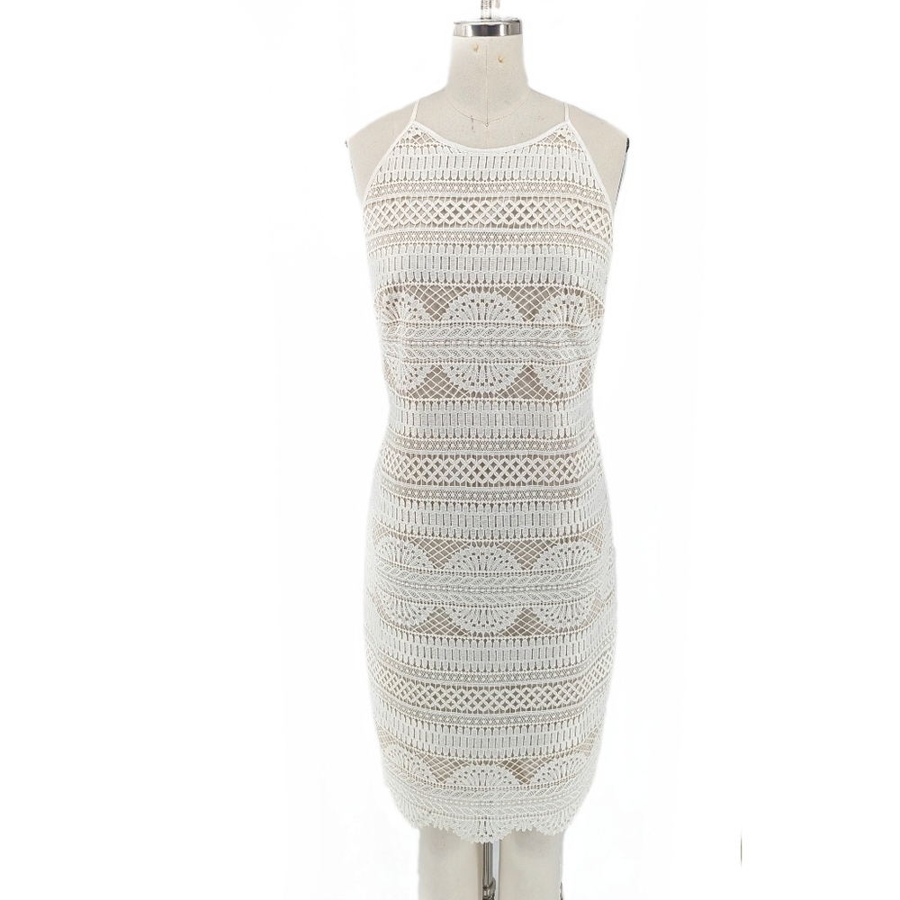 WHBM Crochet Halter Dress White 6 coastalcore party cocktail preppy summer